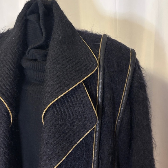 Custom black coat with gold trim full length Y2K medium shoulder pads - Picture 3 of 11